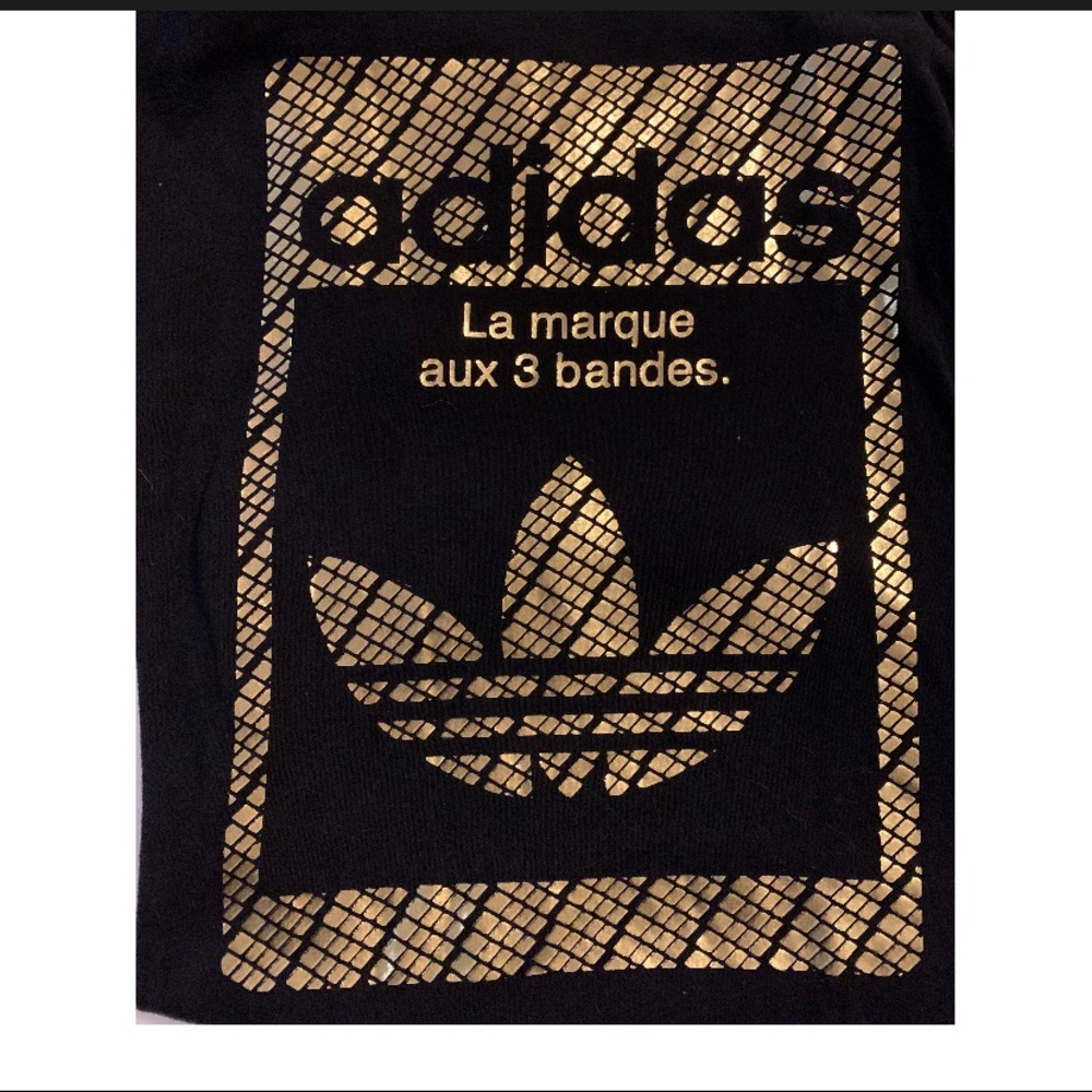 Adidas Black and Gold Foil Trefoil T-shirt Mens XL